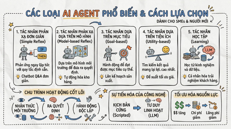 Các loại AI Agent phổ biến: Cách lựa chọn và ứng dụng thực tế