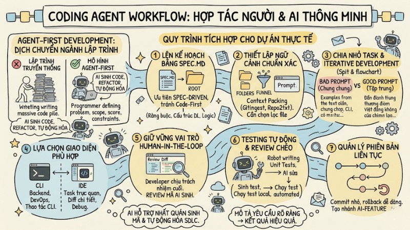 Coding Agent Workflow: 7 bước tích hợp AI vào quy trình phát triển phần mềm