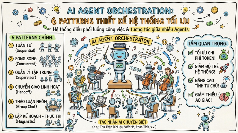 AI Agent Orchestration: 6 Patterns thiết kế hệ thống tối ưu