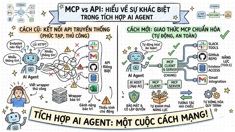 MCP vs API: Hiểu về sự khác biệt trong tích hợp AI Agent