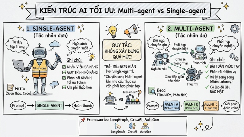 Multi-agent vs Single-agent: Cách lựa chọn kiến trúc AI tối ưu